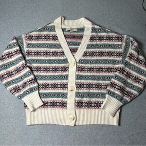 Loft Womens Fair Isle V-Neck Cardigan Sweater Multi Color Knit Small